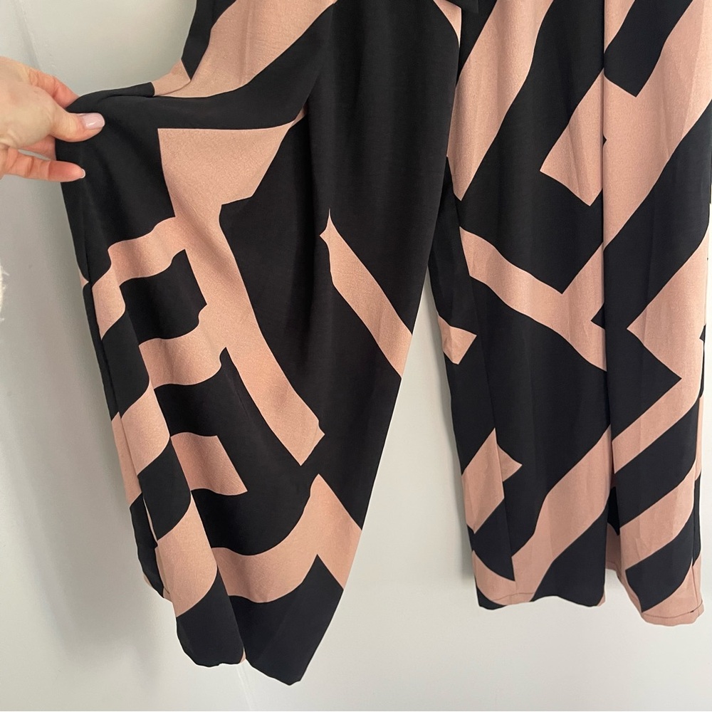 Lepunuo Black and Tan Geometric Wide-Leg Pants with Tie size M EUC - Picture 5 of 8